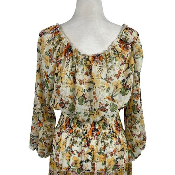 Fig and Flower Floral Pattern CottageCore Prairie Maxi Dress Banded Waist Large - Picture 7 of 13